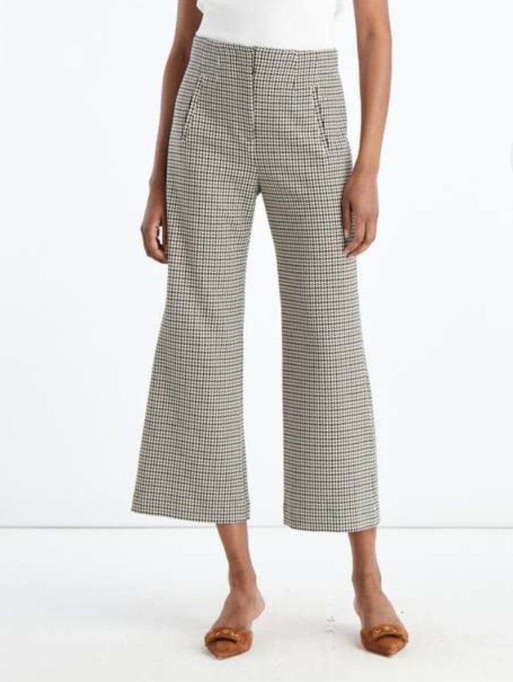 Veronica Beard High-Rise Houndstooth Jacquard Wide-Leg Preppy Academia Pants 12
